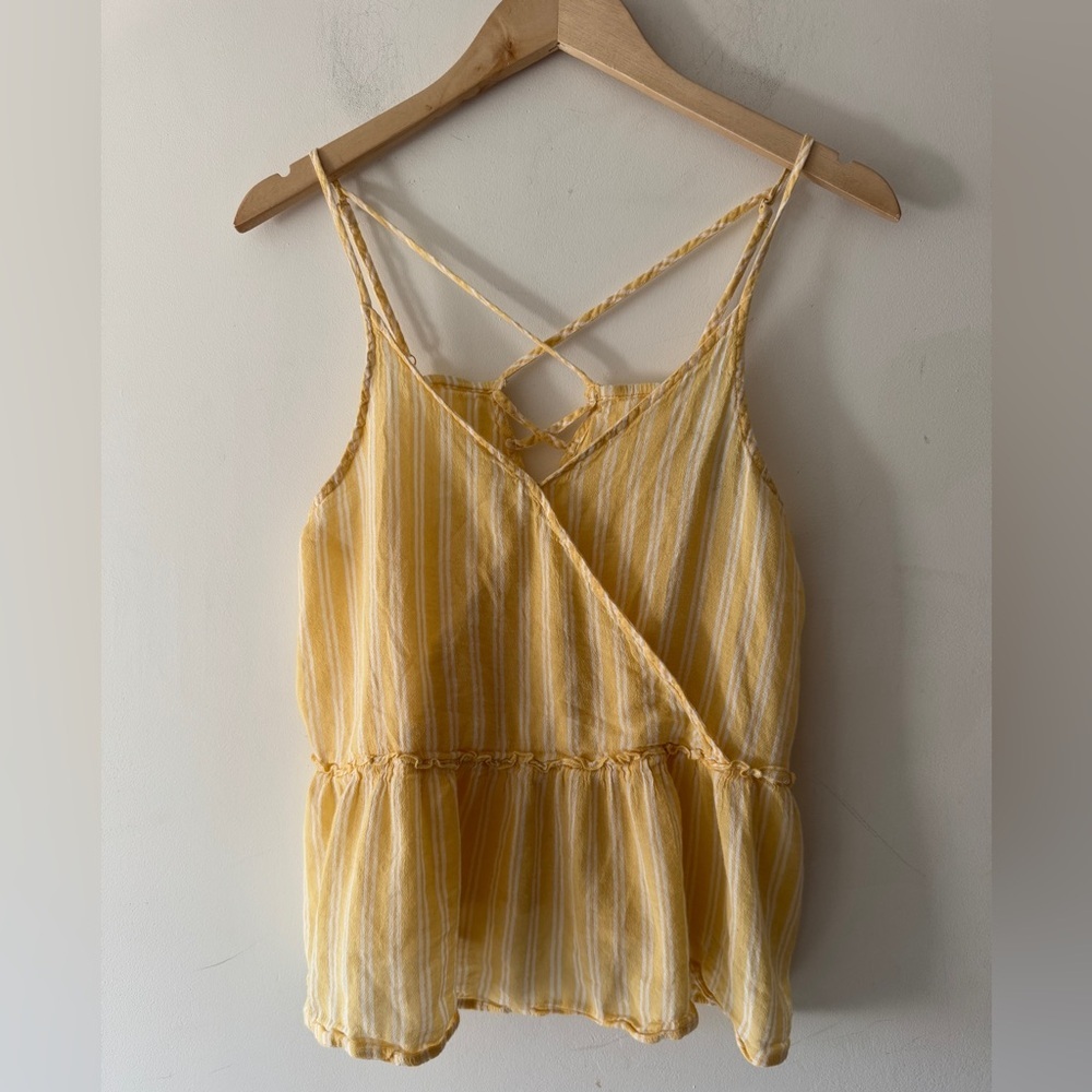American Eagle Womens Yellow Cross Strap Babydoll Striped Top